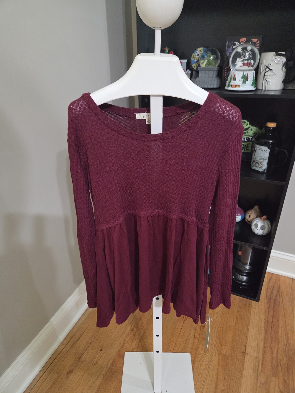 Copper Key Long Sleeve Peplum Top - Burgundy